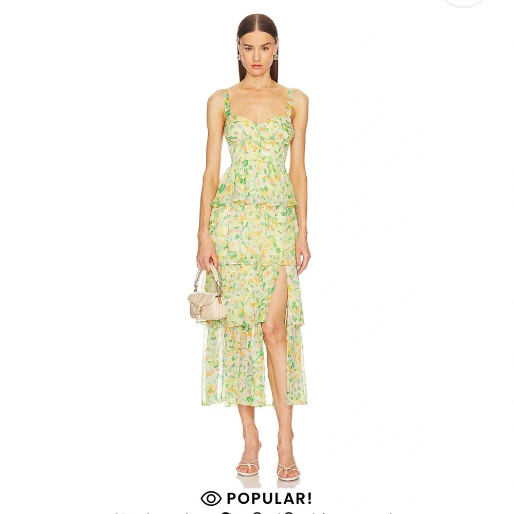 Astr High Low Floral Dress in Green and Yellow - Picture 2 of 3